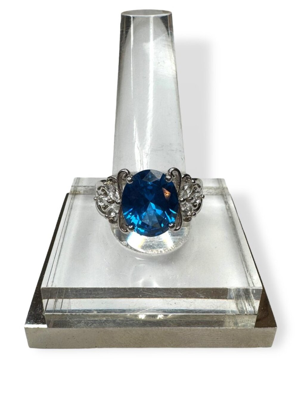 DK Sterling Silver Ring Swiss Blue Topaz White Spinel Size 9